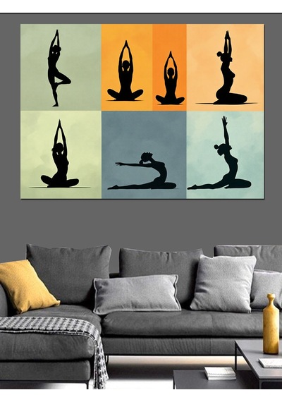 Yoga Pozları Silüet Dekoratif Kanvas - Mdf Ahşap Tablo