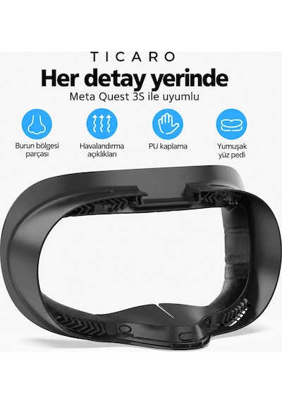 Tıcaro Meta Quest 3s İle Uyumlu Pu Yüz Pedi Ve Arayüz Çerçevesi, Siyah