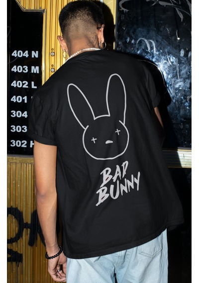 Sevbano Bad Bunny Rapper Şarkıcı Sırt Baskılı Unisex Oversize Tişört Siyah