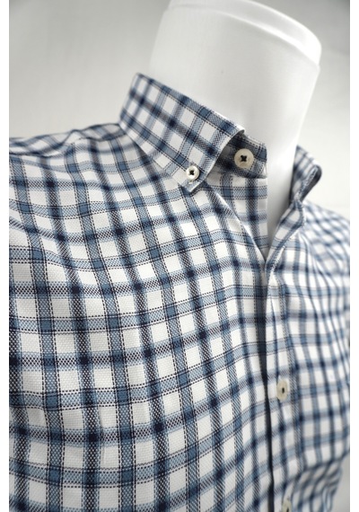 Elitpark Plaid Mavi Gri Desenli Pamuklu Cepli Uzun Kol Premium Erkek Gömlek