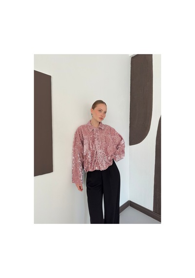 Verymoda Payetli Oversize Kadın Ceket Fermuarlı Işıltılı Şık Üst F2026 Pudra