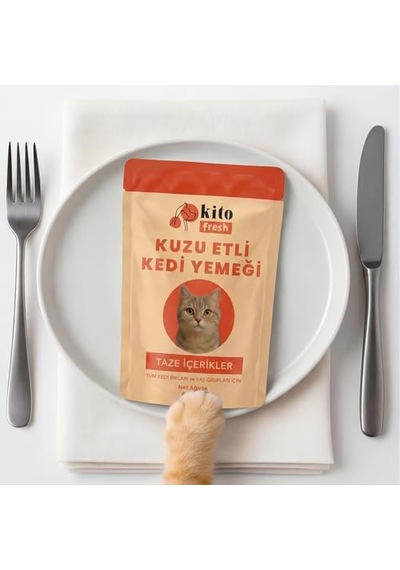 2As Kito Fresh Kuzu Etli Kedi Yemeği%100 Taze İçerikli 80 G 12 Gri