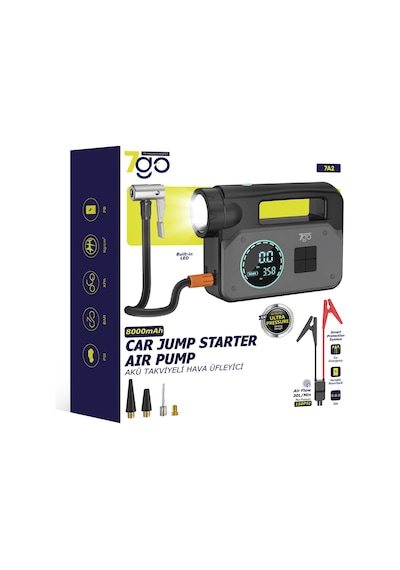 7go 7a2 8000mah Akü Takviyeli Hava Pompası 1000a Jump Starter, 150 Psı Dijital Lastik Şişirme Kompre