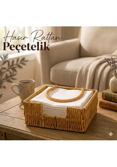 Boho Rattan Peçetelik - Rüzgarlık Kollu Yatay Peçete Kutusu, Bahçe, Balkon Ve Mutfak İçin Uçmayı Önleyen Peçete Tutucu, Bohem Masaüstü Düzenleyici Sepet -