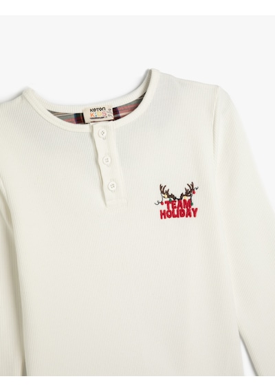 Koton Pijama Üstü İşleme Detaylı Düğmeli Yuvarlak Yaka Uzun Kollu Beyaz 5wlm40017mk