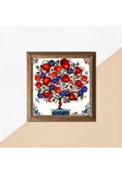 Nar Ağacı Taş Duvar Tablosu Ahşap Çerçeveli Duvar Dekoru Wall Art 25x25cm W1-03 50 x 22