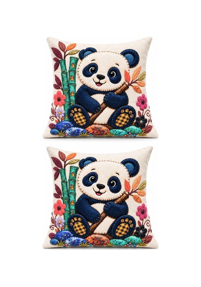 2'li Panda Desenli 3d Görünümlü Dijital Baskılı Kırlent Kılıfı 43x43 Cm Yastık Kılıfı Seti Diğer