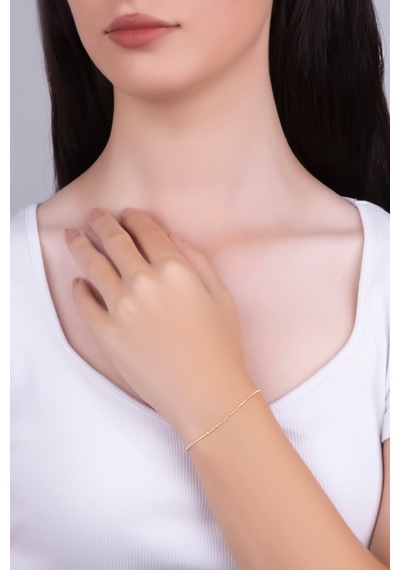 İtalyan Lucia 18 Ayar Sarı Altın Kaplama 19 Cm Gümüş Zincir Bileklik Sarı