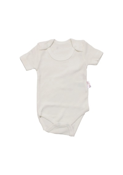 Bebegen Unisex Ekru Raporlu Kısa Kol Çıtçıtlı Body Zıbın