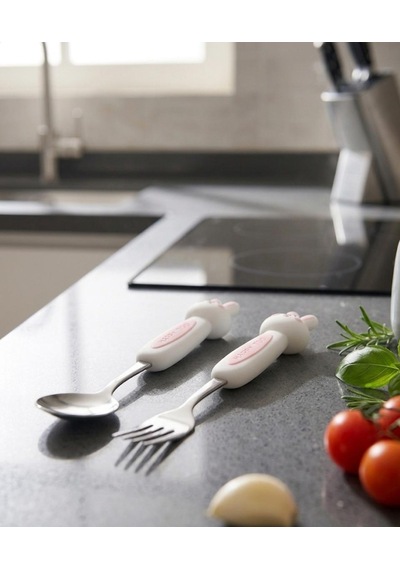 Sevimli Figürlü Premium Çocuk Bpa Free Paslanmaz Çelik Uçlu Çatal-kaşık Set 24+ Ay Beyaz