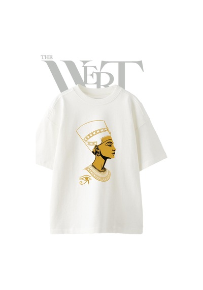 Thewert Nefertiti Tasarım Baskılı Ünisex Beyaz Oversize T-shirt