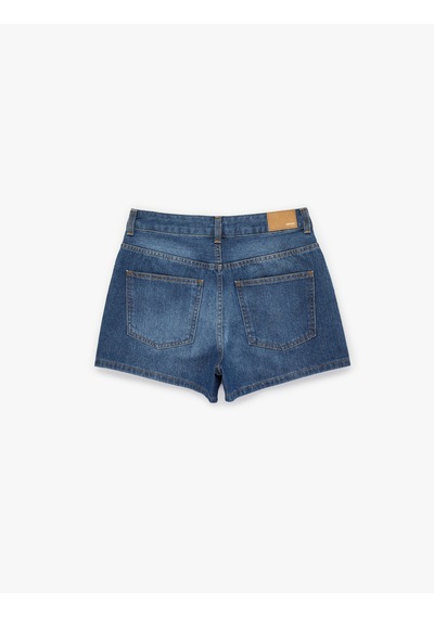 Koton Normal Bel Cepli Düğmeli Pamuklu Mini Denim Şort Orta İndigo 6sal40162md
