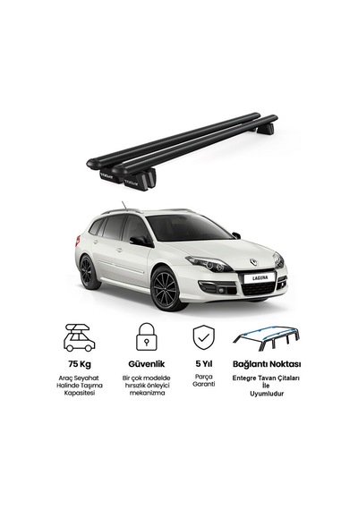 Pençe Renault Laguna Sw 2000-2015 Uyumlu Siyah Ara Atkı Port Bagaj Tavan Barı