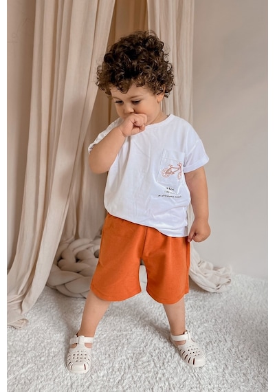 Babywom Unisex Oversize Yazlık Şortlu Basic Takım- Kiremit