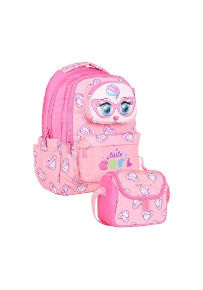 Kaukko Pembe Flamingo Desenli Dört Bölmeli İlkokul Çantası Ve Beslenme Çantası Seti - Stkk-l5157b Çok Renkli
