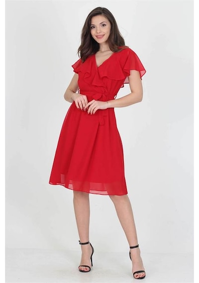 Neşeli Butik Kadın Midi Boy Yeni Sezon Kruvaze Yaka Melek Kol Şifon Elbise Ry8081 Kırmızı Neşeli Butik Kadın Midi Boy Yeni Sezon Kruvaze Yaka Melek Kol Şifon Elbise Ry8081 Kırmızı