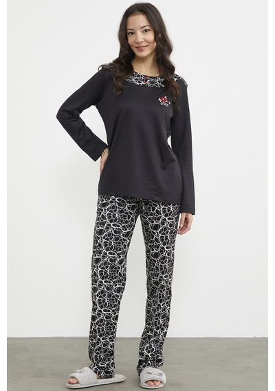 Sementa Karışık Desenli Uzun Kol Pijama Takım - Siyah 001