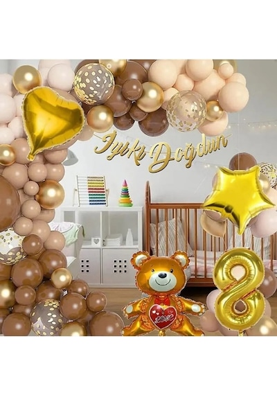 Ayıcıklı Lüks Kahverengi Doğum Günü Süsü Doğum Günü Parti Balon Seti 1