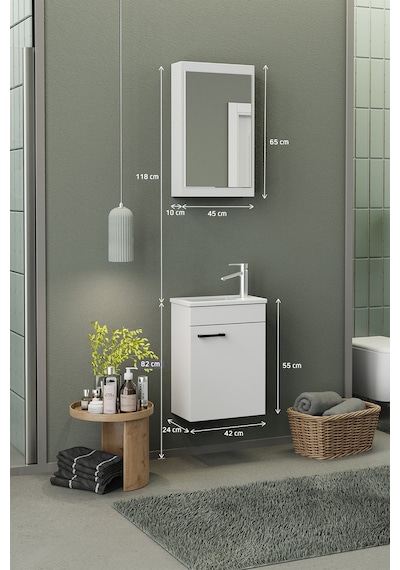 Biani Fix Loft Mini 42 Cm Banyo Dolabı,Seramik Lavabolu, Aynalı,Lavabo Dahil,Mdf,Mat Beyaz Biani Fix Loft Mini 42 Cm Banyo Dolabı,Seramik Lavabolu, Aynalı,Lavabo Dahil,Mdf,Mat Beyaz