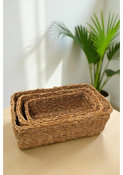 3'lü Naturel Dikdörtgen Organizer Sepet -pnl-ph31 S/3