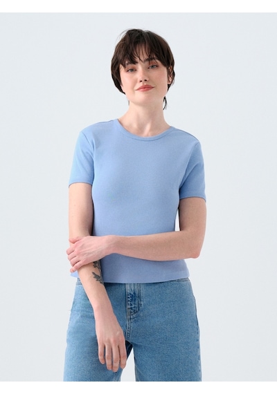 Fitted Kadın Tshirt K.kol Mavi