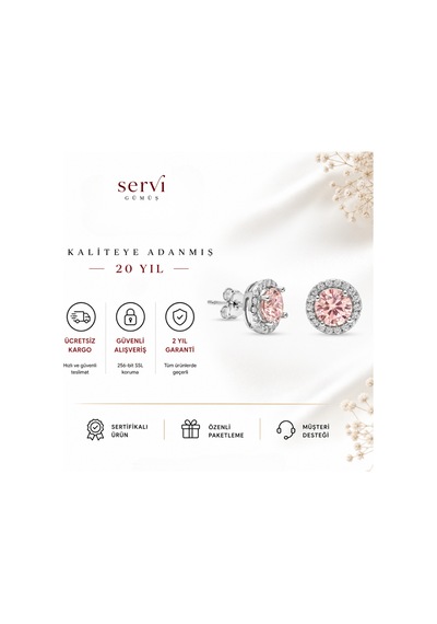 Servi 925 Ayar Gümüş Pink Dream Pembe Tektaş Küpe -494