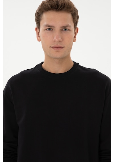 U.S. Polo Assn. Erkek Comfort Fit Bisiklet Yaka Siyah İnce Sweatshirt 50316378-VR046