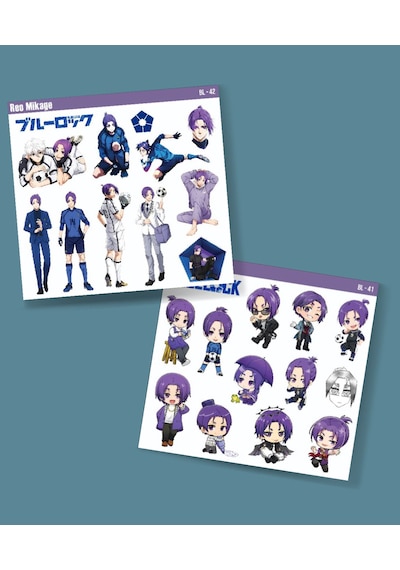 Anime Bluelock Reo Mikage-parlak Kağıt -2li Sticker Set-futbol Telefon Süsleme Anime Blue Lock Beyaz