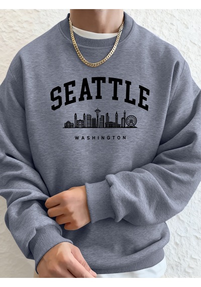 Startmore Startmoreseattle Washington Mektup Yaratıcı Baskılı Moda Spor Giyim Erkek Cep Sıcak Üst Polar Tüm Maç Gri