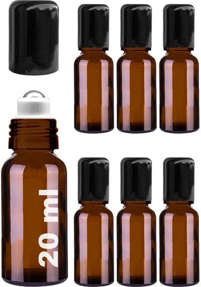 Çelik Roll On Şişesi 20 ML Sızdırmaz Siyah Kapaklı Amber Cam Şişe 6 Adet