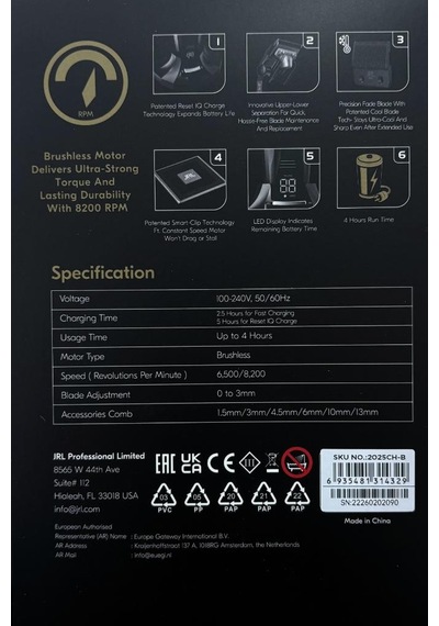 Jrl Diamante Standlı Ve Göstergeli Saç Kesim Makinesi 8200 Rpm Turuncu