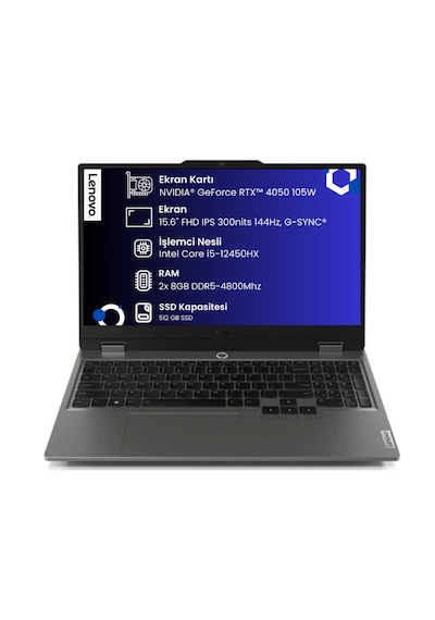 Lenovo LOQ 15IAX9 83GS002TTR i5-12450HX 16 GB 512 GB SSD RTX4050 15.6" Dos Dizüstü Bilgisayar