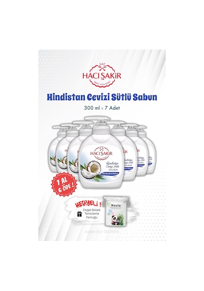 Hacı Şakir 7 Al 6 Öde Hindistan Cevizi Sütlü Sıvı El Sabunu 300 Ml Ve Rosıe