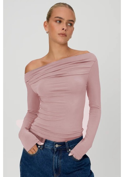 Madmext Pembe Kayık Yaka Büzgülü Kadın Bluz Mg2050-pembe Pembe