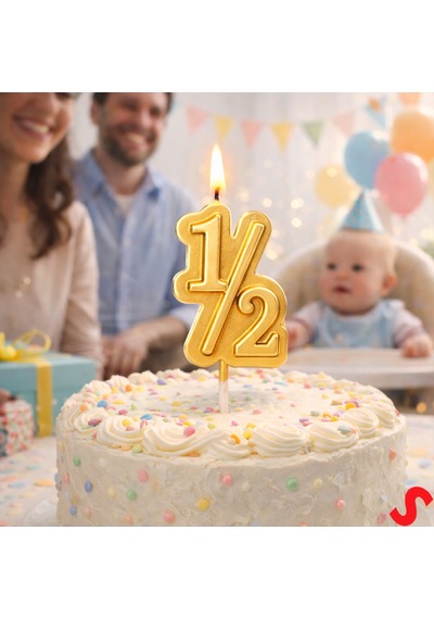 1/2 Yarım Yaş Doğum Günü Mumu, 12 Cm - Altın 0-99