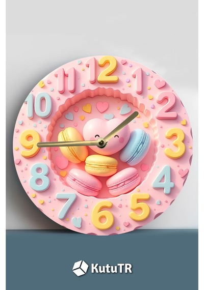 Pembe Kalpli Makaron Temalı Mdf Duvar Saati 3d Görünümlü, 2d Hd Baskı, Sessiz Mekanizmalı, Sdw233 Renkli