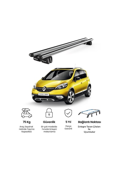 Pençe Renault Scenic X-mod 5 Posti 2009-2013 Uyumlu Gri Ara Atkı Port Bagaj Tavan Barı