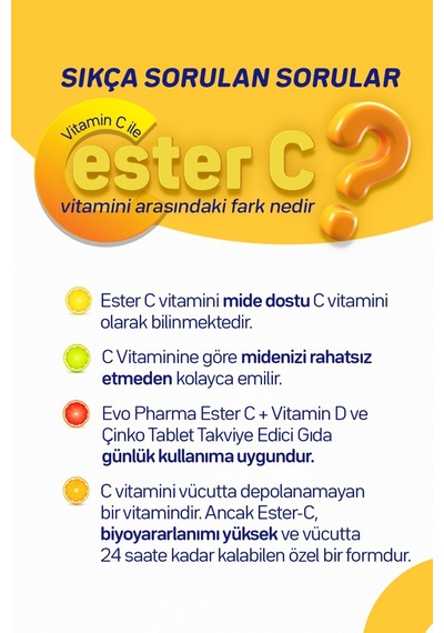 Evo Pharma Ester C - D Vitamini ve Çinko İçeren Takviye Edici Gıda 30 Tablet