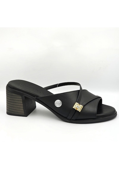 Mamma Mia Mammamia D26yt-6065 Siyah Hakiki Deri Kalın Topuklu 6cm Kadın Trendy Terlik