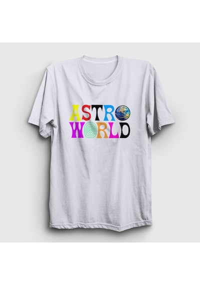 Presmono Unisex Astroworld V2 Travis Scott T-shirt Beyaz