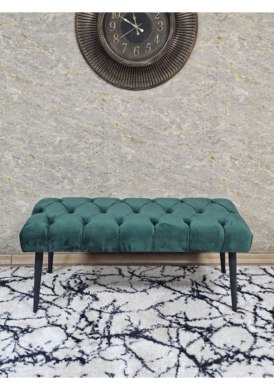Zafir Siyah Boyalı Sivriltme Ayaklı 90 Cm Puf Bench - Puf - Bench - Kasalı Oturak - Oturak - Yatak Ucu Puf Yeşil