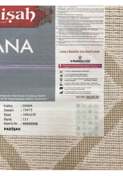 Padişah Halı Diana 73473 111 Serisi Salon Oturma Yatak Odası Halısı Krem