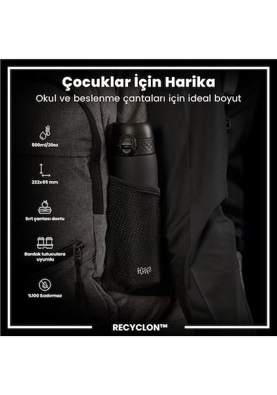 Ion8 - İnce Suluk - Siyah - 500 Ml - Sızdırmaz - Bpa İçermeyen