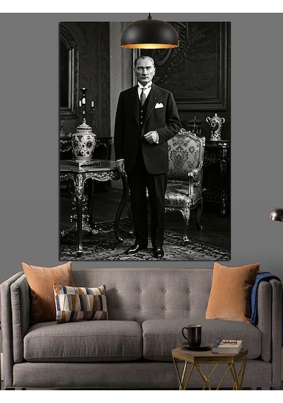 Siyah Beyaz Mustafa Kemal Atatürk Dekoratif Kanvas - Mdf Ahşap Tablo