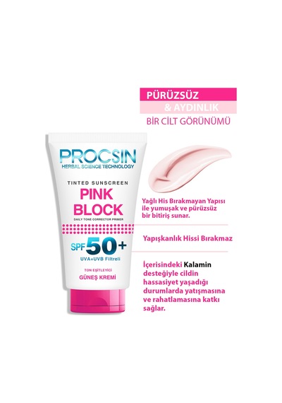 Procsin Pink Block Aydınlatıcı ve Ton Eşitleyici Güneş Kremi SPF50+ 50 ML