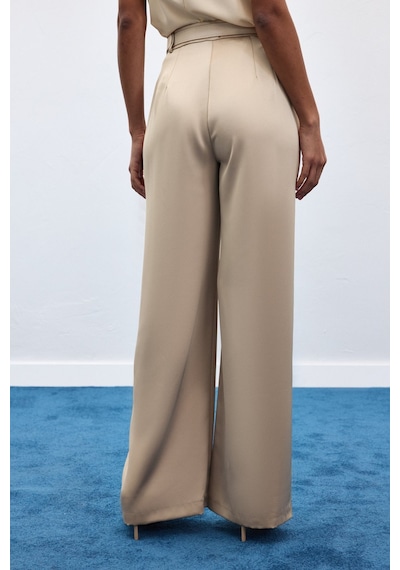 Sateen Kemer Detaylı Saten Pantolon - Taş-136951 Taş