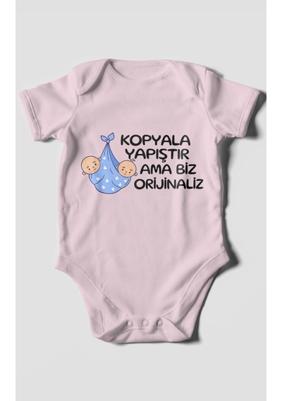 Morivokids Kopyala Yapıştır, Ama Yazılı Kısa Kollu Bebek Body %100 Pamuk Bebe Pembe