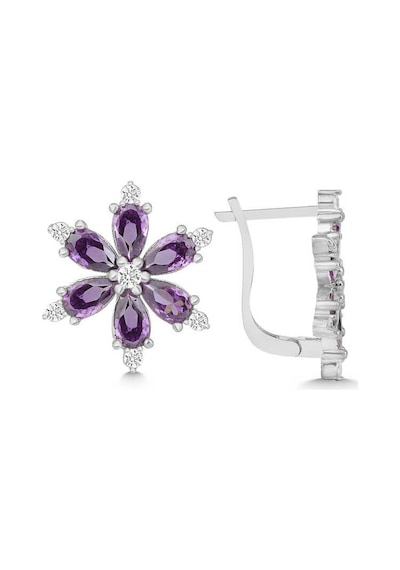 Gümüş Mor Lotus Çiçeği Kadın Küpe Çok Renkli 05036538