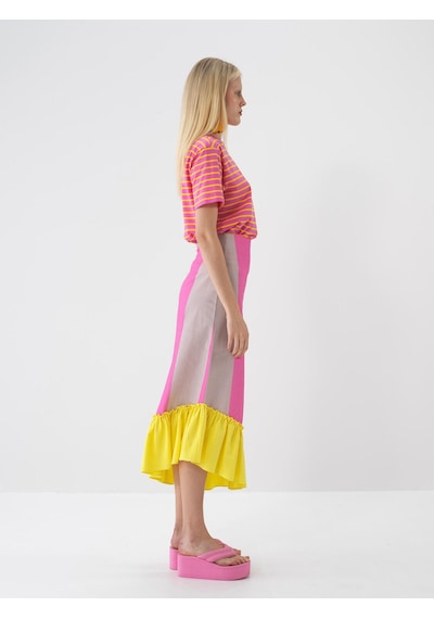 Xint Sarı Pamuk Dokulu Oversize Tişört 602341