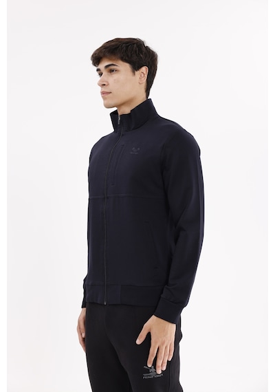Rowinger Üç Cepli Yaka Detaylı Fermuarlı Rahat Kesim Ribana Manşetli Mevsimlik Sweatshirt Blue